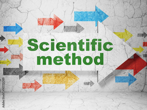 Science concept  arrow with Scientific Method on grunge wall background