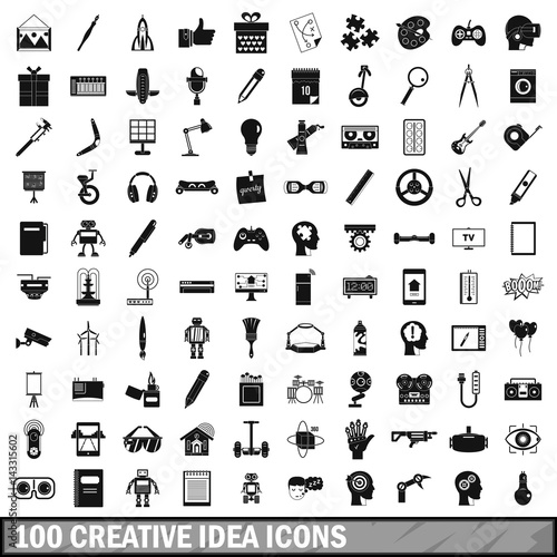 100 creative idea icons set, simple style 