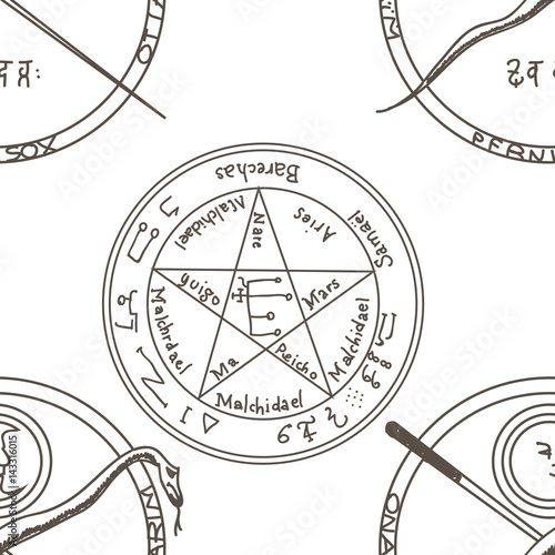 Texture with a repetitive pentacle pattern. Occult background. T