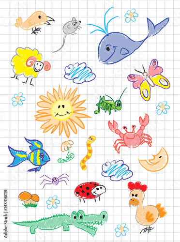 Vector elements of design stylised under children's drawing a pe
