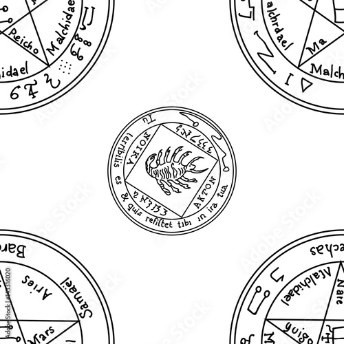 Texture with a repetitive pentacle pattern. Occult background. T
