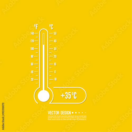 The meteorology thermometer with Celsius and Fahrenheit to measure the temperature of the environment. Vector illustration. Thermometer for heat and cold weather.