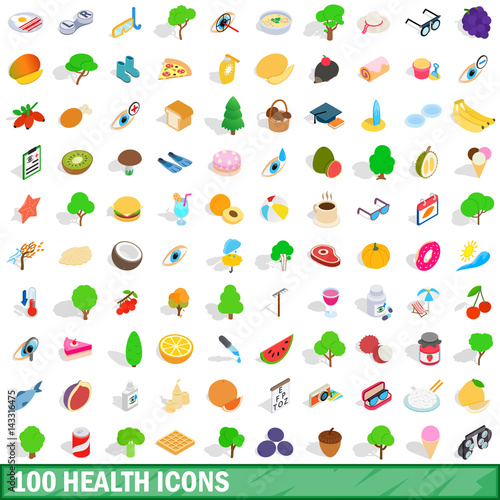 100 health icons set  isometric 3d style