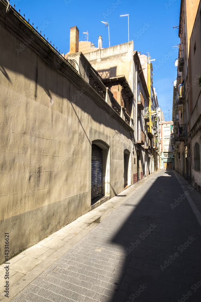 Empty setreet in Gracia district in Barcelona