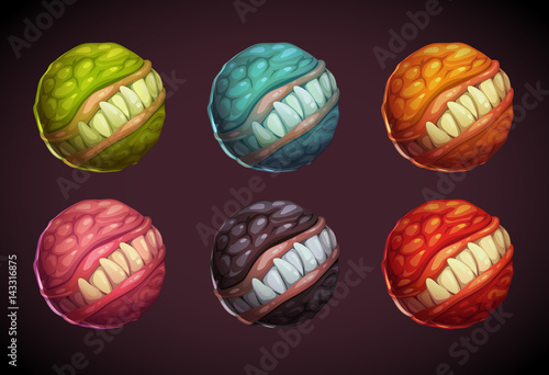 Cartoon colorful monster planet set.