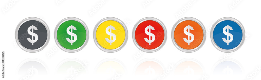 Silberne Buttons, bunt - Preis Dollar