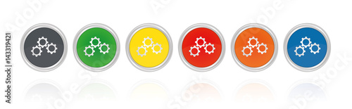 Silberne Buttons, bunt - Zahnräder