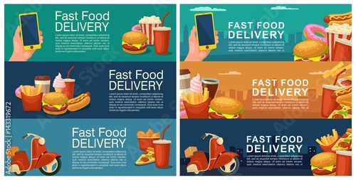 Six horizontal banner for fast food delivery.