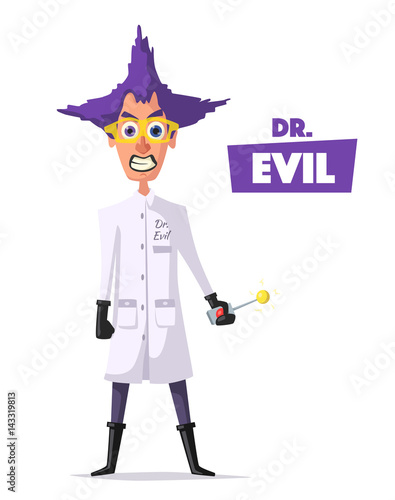 Crazy scientist. Funny character. Cartoon vector illustration.