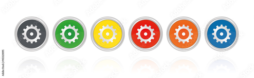 Silberne Buttons, bunt - Zahnrad 12 Zahn Silberne Buttons, bunt - Zahnrad 12 Zahn