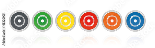 Silberne Buttons, bunt - Zahnrad kleine Zähne