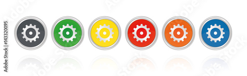 Silberne Buttons, bunt - Zahnrad 12 Zahn