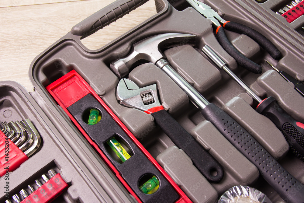 Fototapeta premium Assorted tools on wooden table