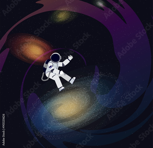 Illustration of austronaut, galaxy at in the space.