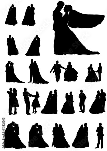Silhouette wedding bridegroom bride embrace vector
