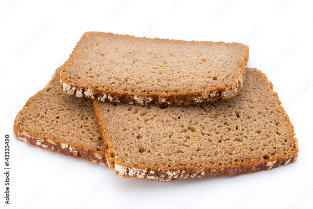 Slices of rye bread isolated on white background. Slices of rye bread isolated on white background.