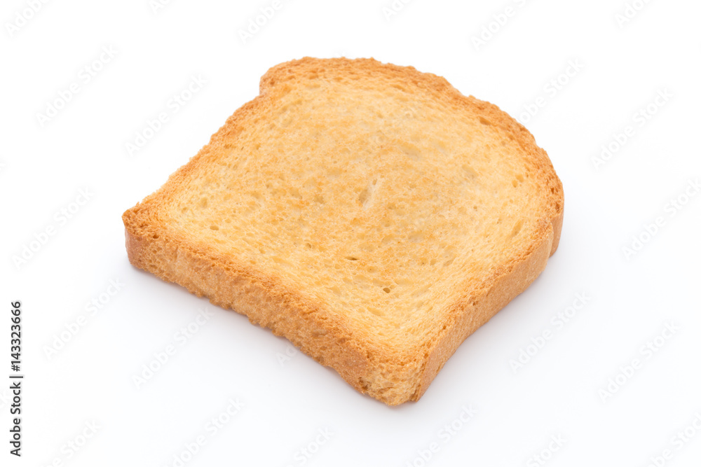 Slices of toast bread on wooden table, top view.