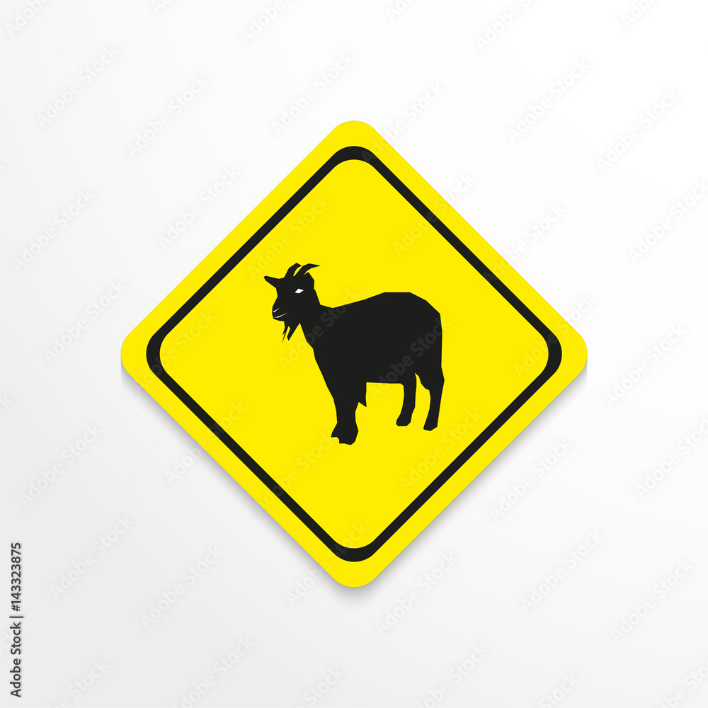 Goat on a yellow background. Vector icon.