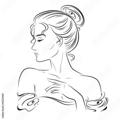Sketch of a young girl with high hair
