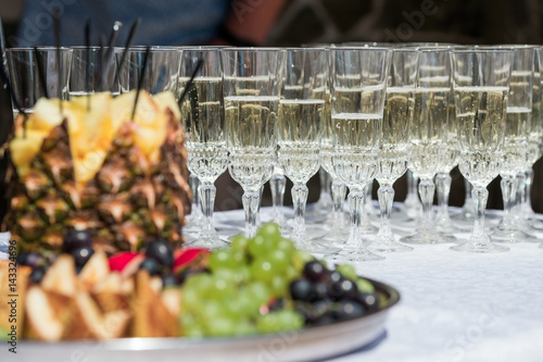 Champagne in glasses on a banquet table
