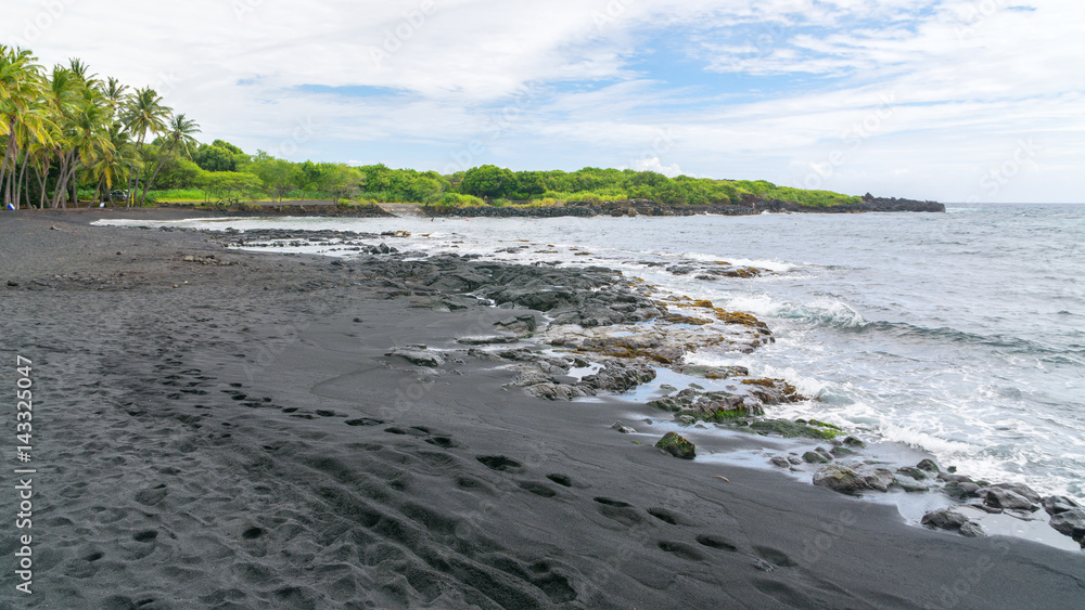 Fototapeta premium Amazing Punalu'u black sand beach, Big Island, Hawaii