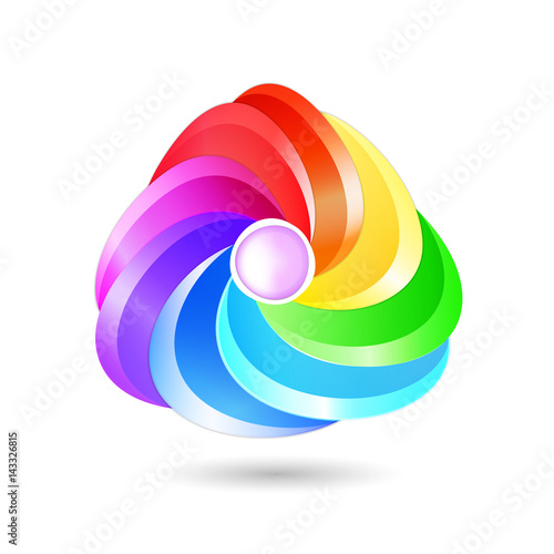 Multicolored volumetric element for design. Color circle, rainbow, palette, triangle, spiral, concept. Abstract vector illustration. EPS10 