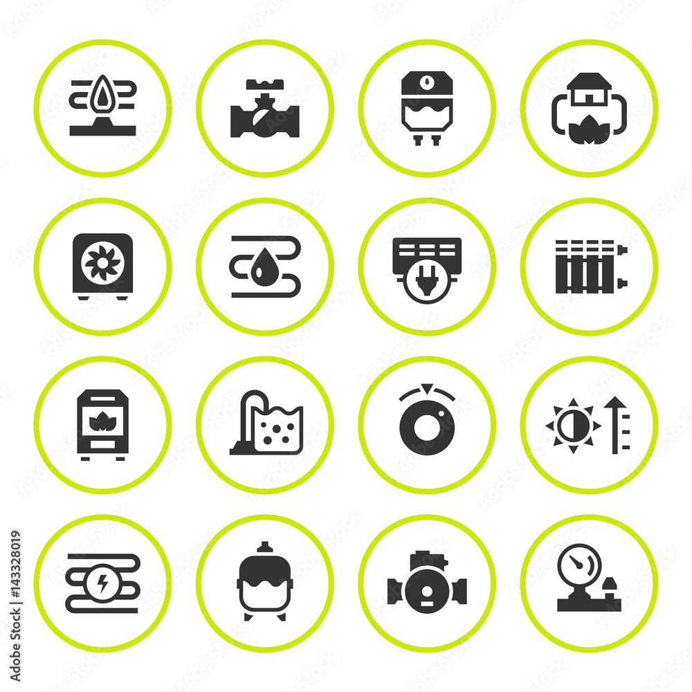 Set round icons of heating Set round icons of heating