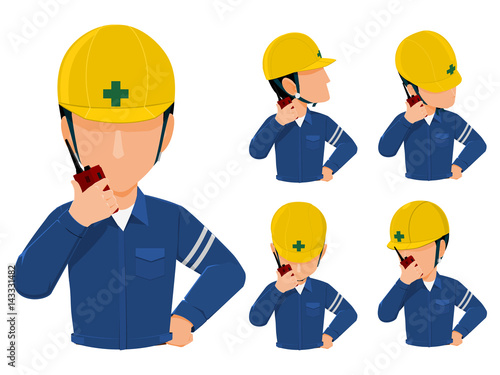Set of worker using walkei talkie
