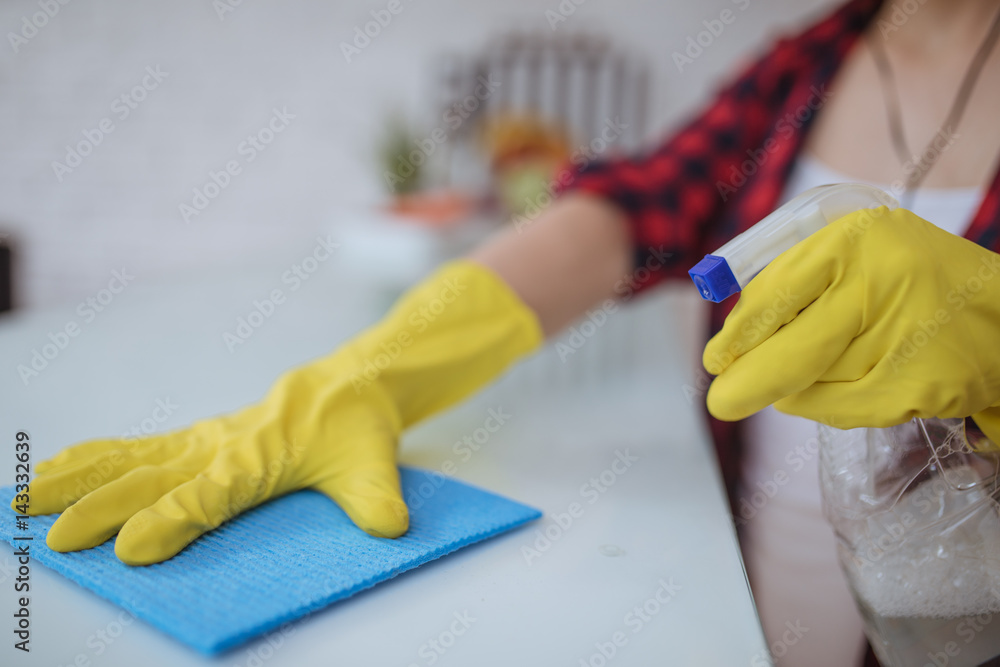 custom made wallpaper toronto digitalClose up and part of woman hand cleaning kitchen counter with rug indoors