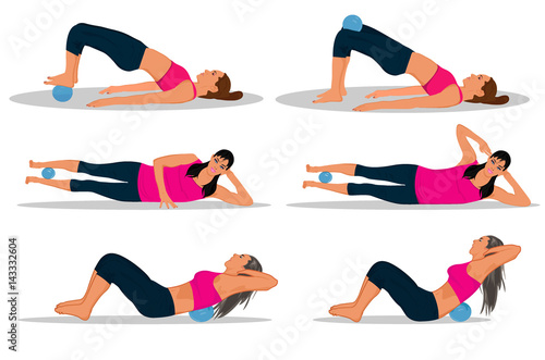 fitness with trigger point yoga massage ball, vector illustration