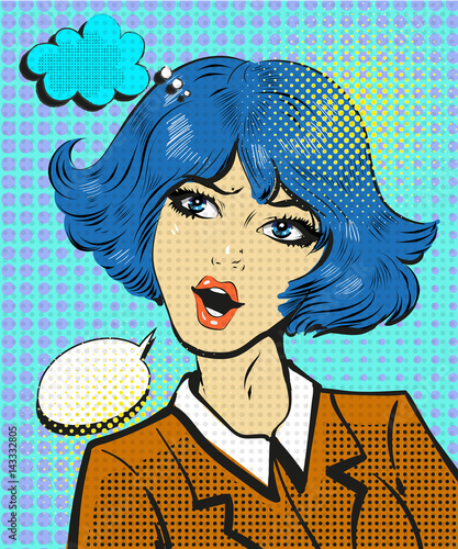Business woman surprised pop art comic style vector
