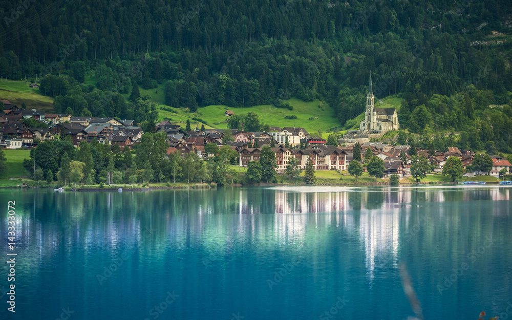 Alpine village above the lake, Lungren, Swiss
