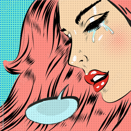 Weeping woman emotions grief pop art retro comic style
