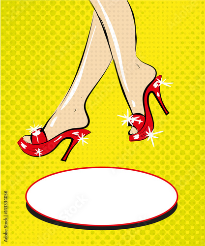 Legs of woman in red shoes on heels pop art comic fashion vector
