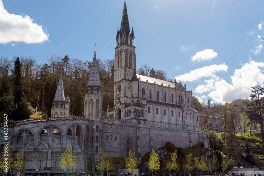 View of the cathedral in Lourdes, France