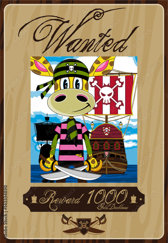 Cartoon Giraffe Pirate Wanted Poster