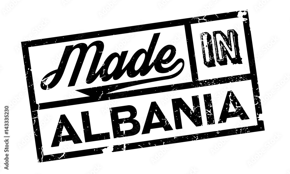 Fototapeta premium Made In Albania rubber stamp. Grunge design with dust scratches. Effects can be easily removed for a clean, crisp look. Color is easily changed.
