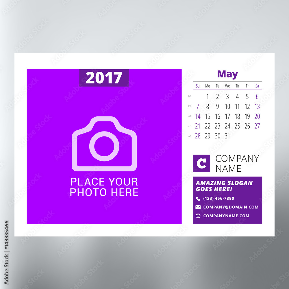 Fototapeta premium Calendar Template for May 2017. Week Starts Sunday. Design Print Template. Vector Illustration Isolated
