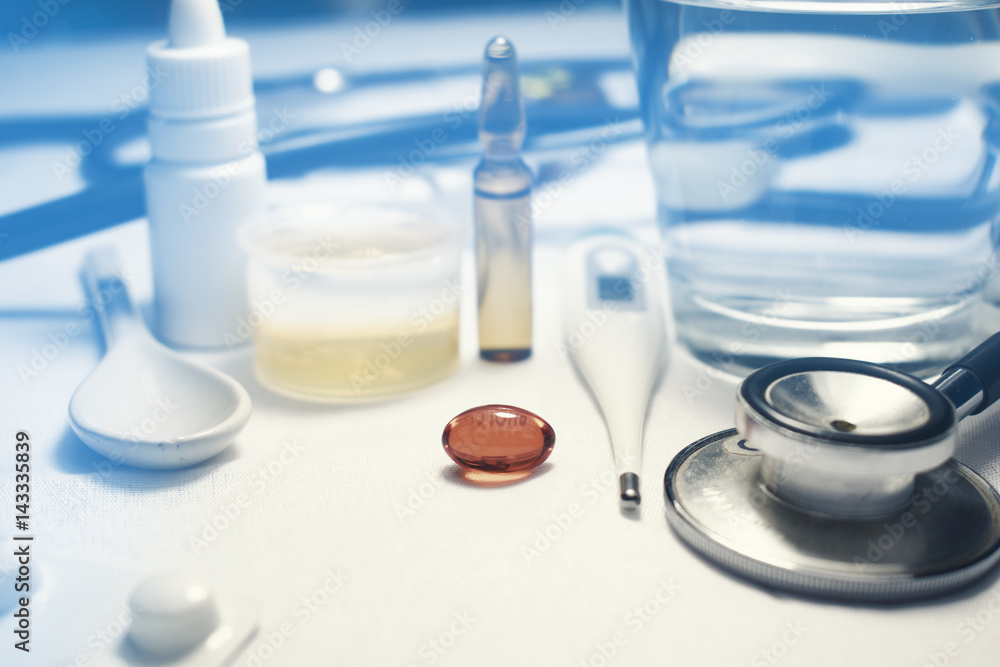 Influenza virus treatment with pills cough syrup effervescent pills nose drops vials Influenza virus treatment with pills cough syrup effervescent pills nose drops vials