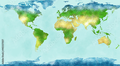 Cartina mondo, disegnata illustrata pennellate, cartina geografica, fisica
