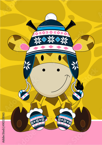Cartoon Wooly Hat Cute Giraffe Character