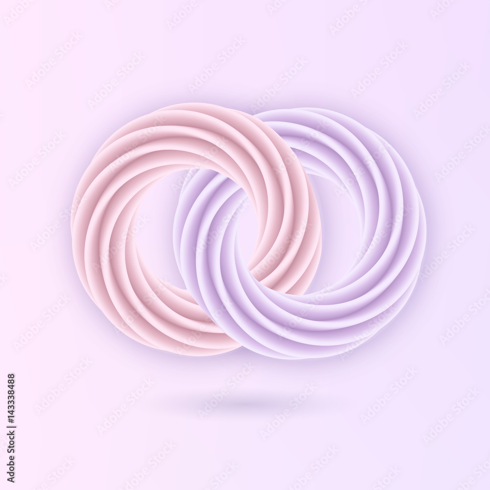 3d. Stranded twisted rings. Three-dimensional image in pastel colors. Can be used in wedding design, anniversary, jubilee, advertising. Abstract vector illustration, EPS10. 3d. Stranded twisted rings. Three-dimensional image in pastel colors. Can be used in wedding design, anniversary, jubilee, advertising. Abstract vector illustration, EPS10.