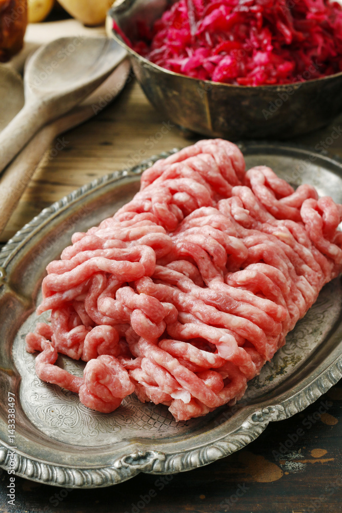 Raw pork and beef ground meat Raw pork and beef ground meat