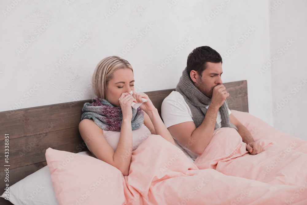Sick Couple Together Feeling Unwell Concept Sick Couple Together Feeling Unwell Concept