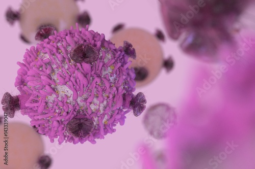 T Cell lymphocyte with receptors for cancer cell immunotherapy research 3D render    photo