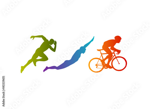 Triathlon vector silhouettes set.