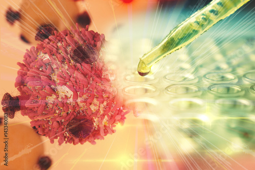 Tableau sur toile Gene Therapy for Cancer Treatment Concept Cancer therapy with T-cell and pipette