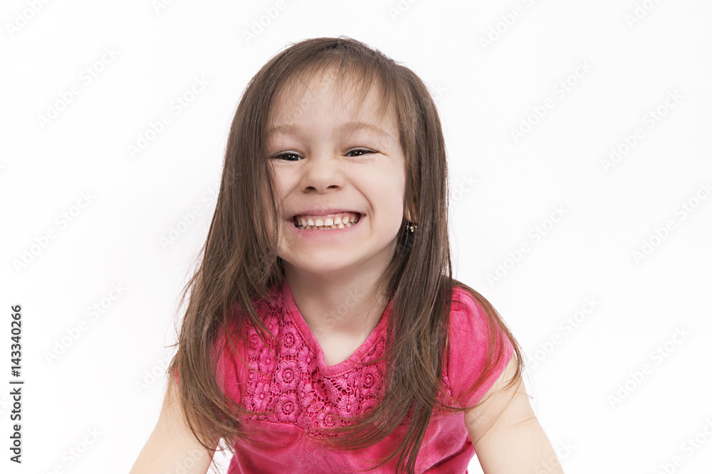 Portrait happy smiling little cute girl on white background Portrait happy smiling little cute girl on white background