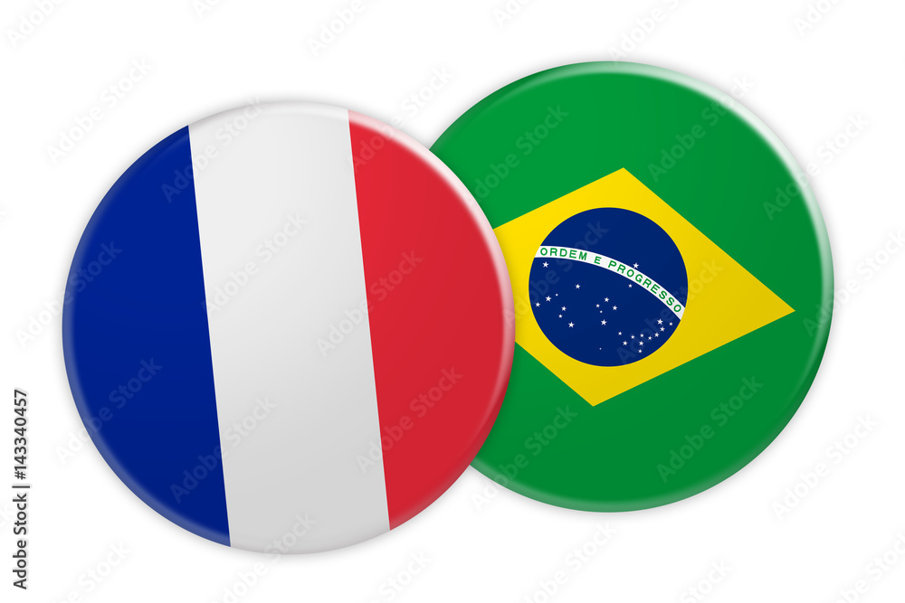Fototapeta premium News Concept: France Flag Button On Brazil Flag Button, 3d illustration on white background