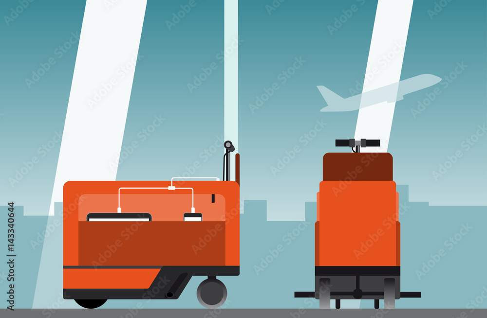 Moto suitcase with motor and helm at the airport. The future of baggage.  Vector illustration Stock Vector | Adobe Stock